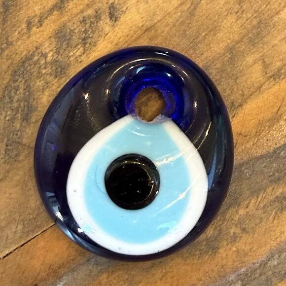 Evil Eye Amulet Pendant Cobalt Blue Glass Art Handblown White Protection - Picture 2 of 5